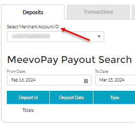 MeevoPay Deposits tab