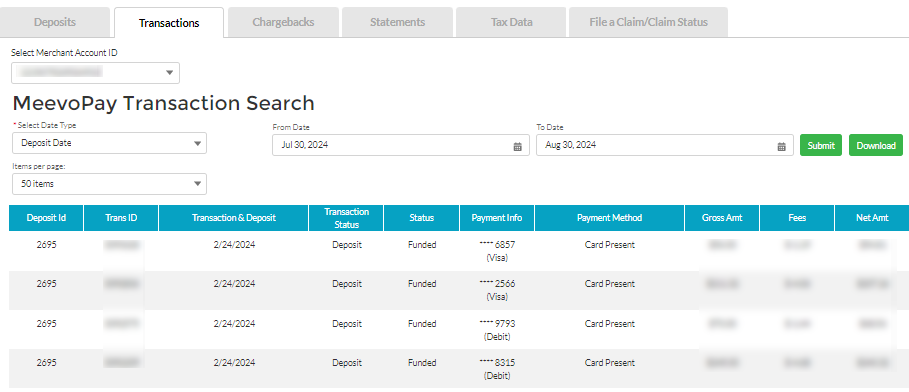 MeevoPay transactions tab 2